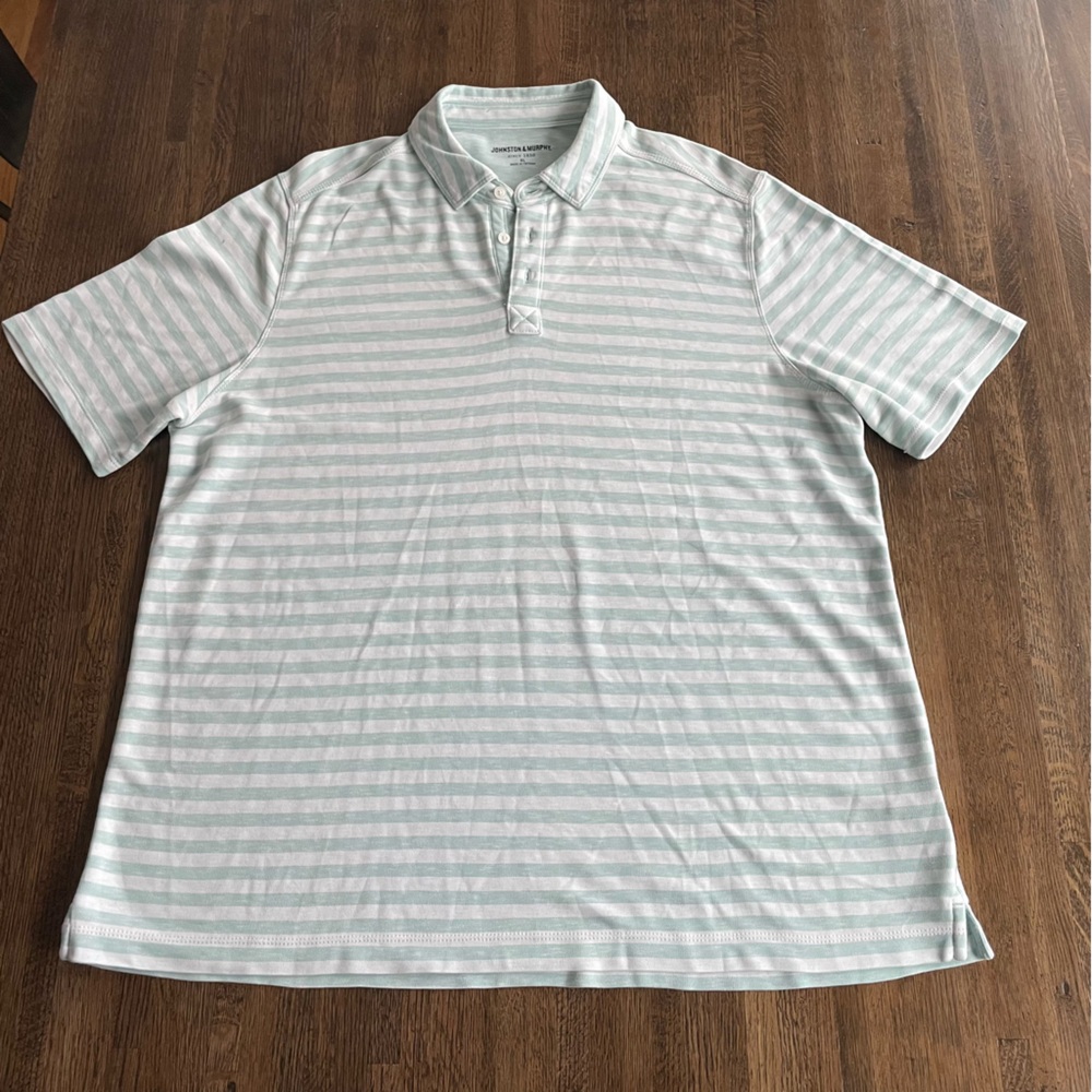 Johnston & Murphy Green White Stripe Polo Shirt Casual Preppy Classic  - XL